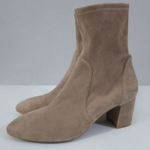 Stuart Weitzman Sofia Block Heel Sock Ankle Boot Shoe Topo Taupe Suede 9.5 NWOT